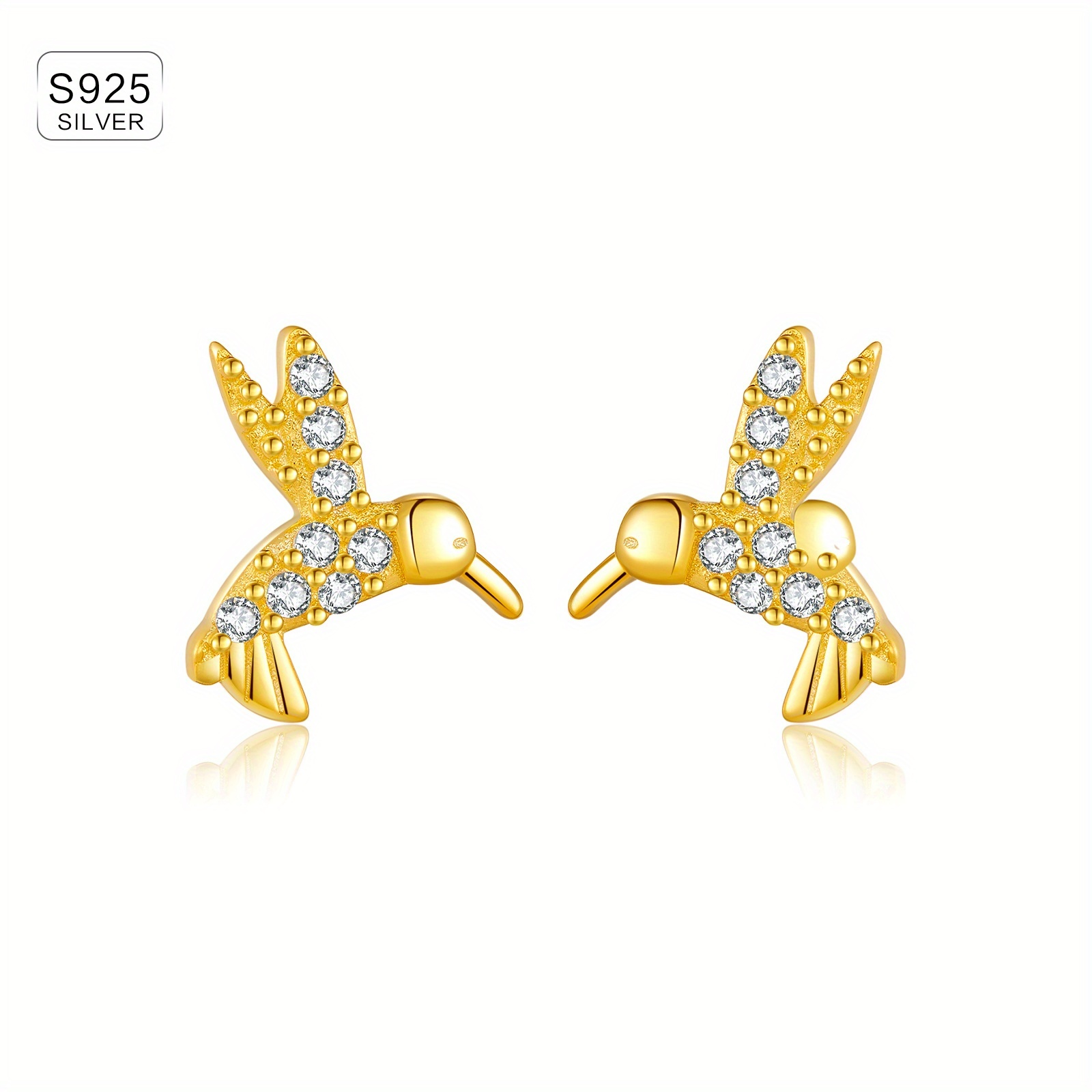 Women's Hummingbird Shaped Stud Earrings in 925 Silver